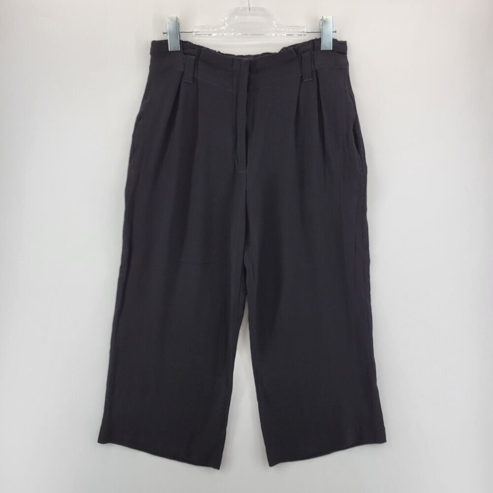 A.L.C. Womens Pants Size 6 Black Wide Leg Cropped High Waisted Paper Bag Viscose